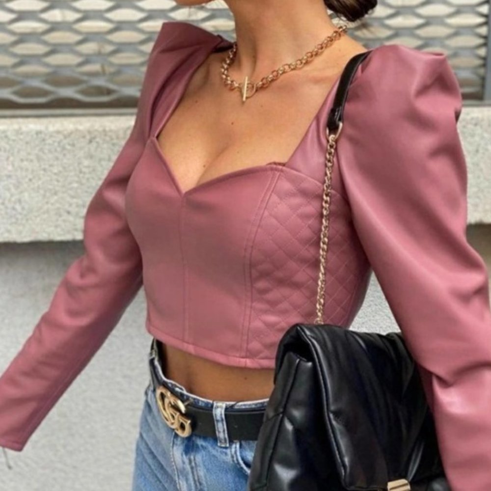 Zara Long Sleeve Faux Leather Crop